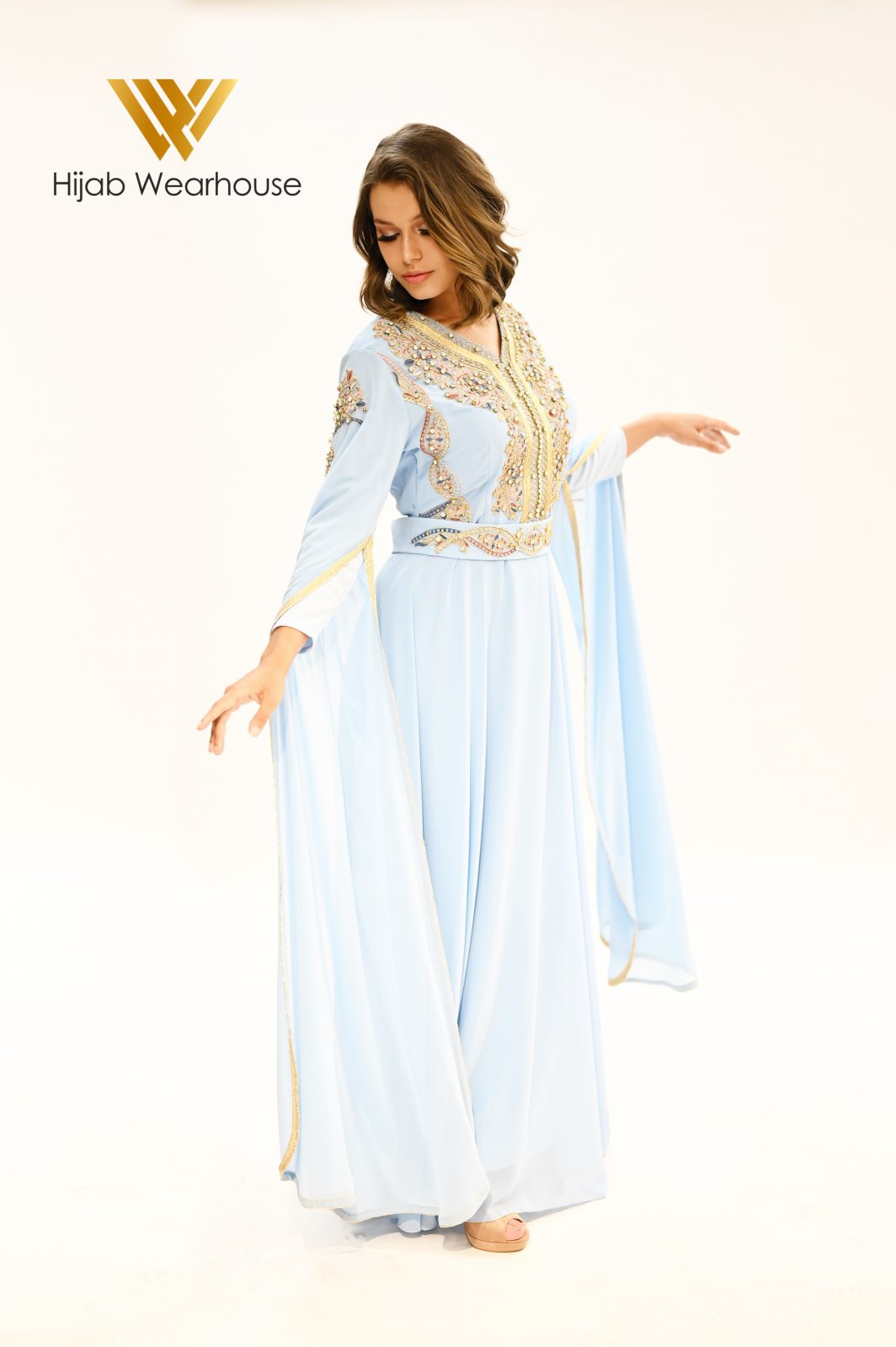 Dubai Kaftan Long Sleeve Dress - Water Blue