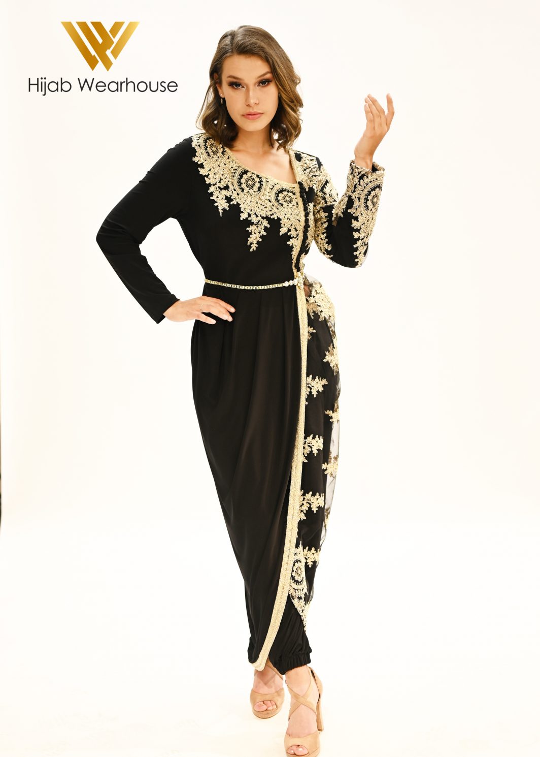 Dubai Kaftan Long Sleeve Dress - Onyx Color