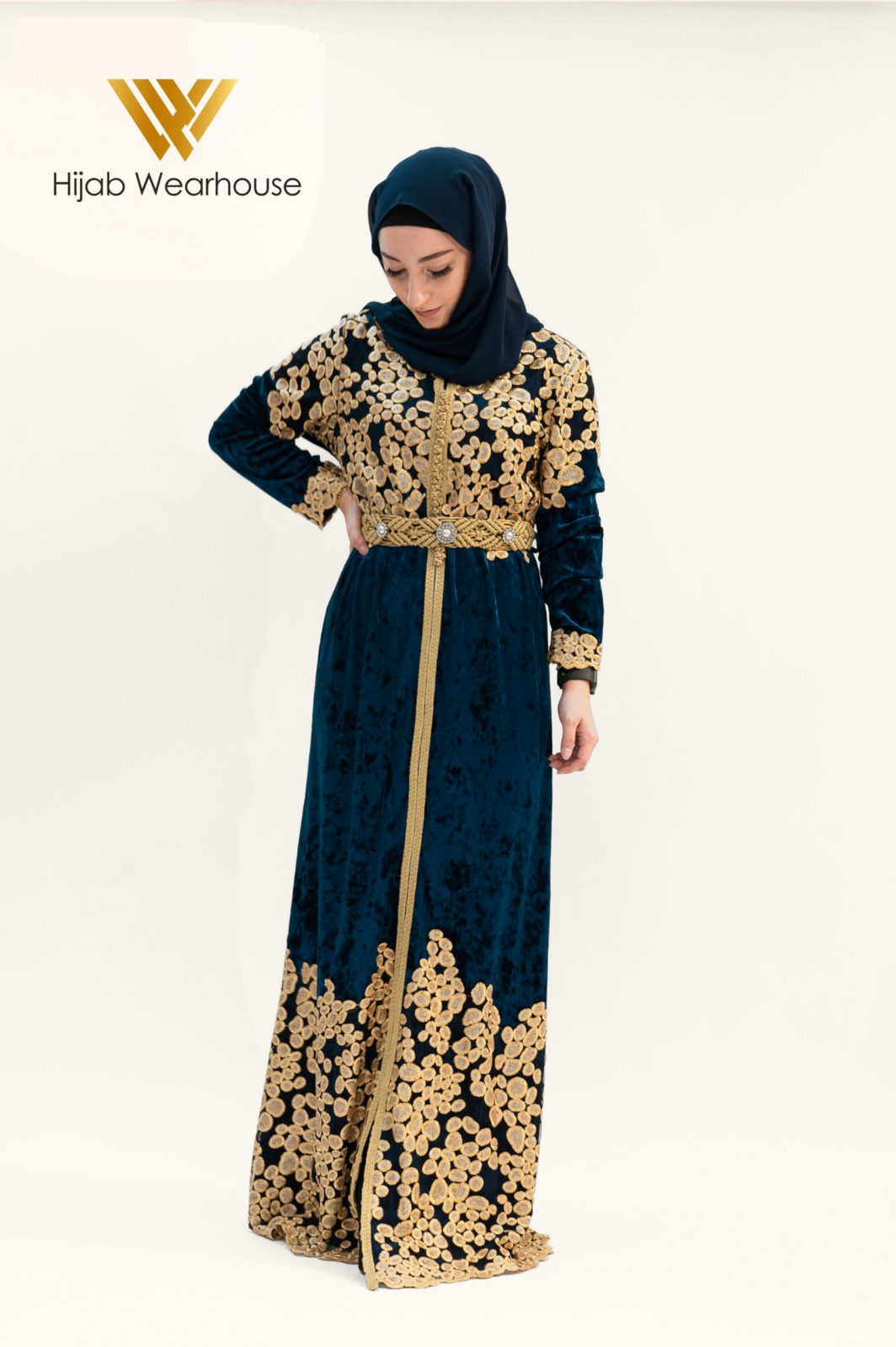 Dubai Kaftan Long Sleeve Dress - Midnight Blue Color