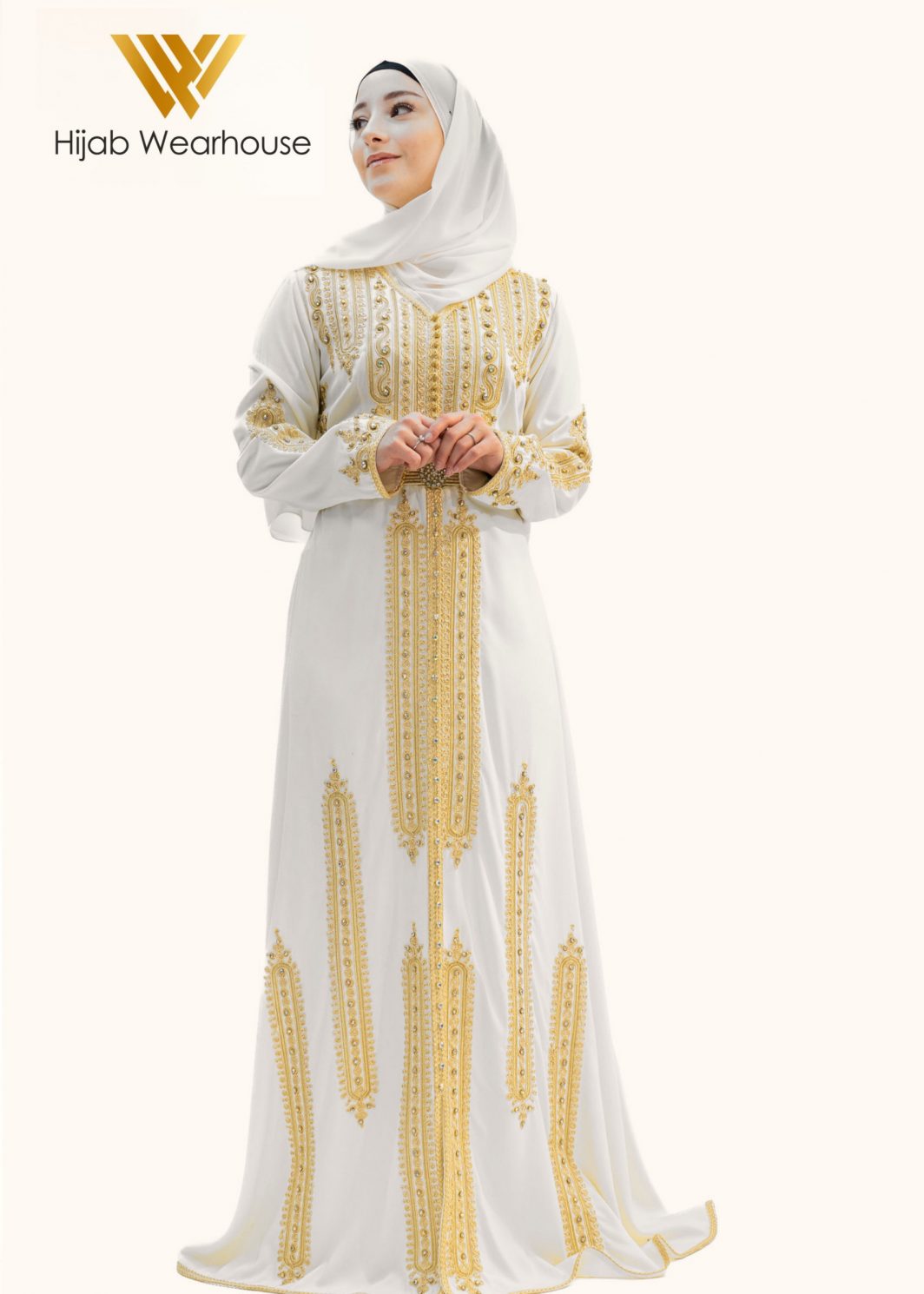 Dubai Kaftan Long Sleeve Dress - Antique White Color