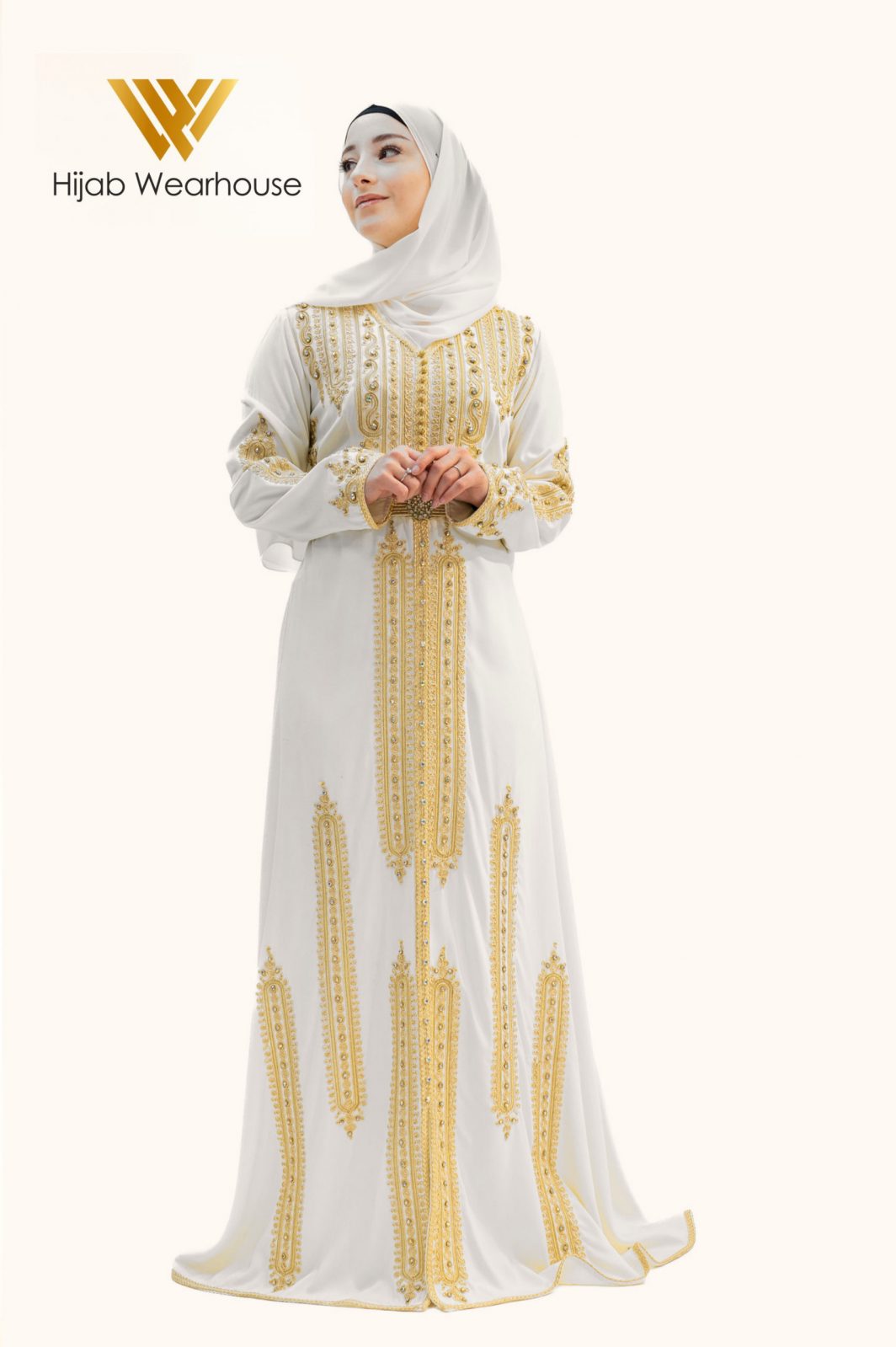 Dubai Kaftan Long Sleeve Dress - Antique White Color